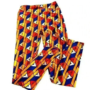 Lularoe one size‎ geometric leggings. NWOT . Navy, orange ,cream, yellow.
